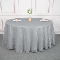 Taffeta 120" Round Tablecloth Silver - Seamless Accordion Crinkle Table Cover