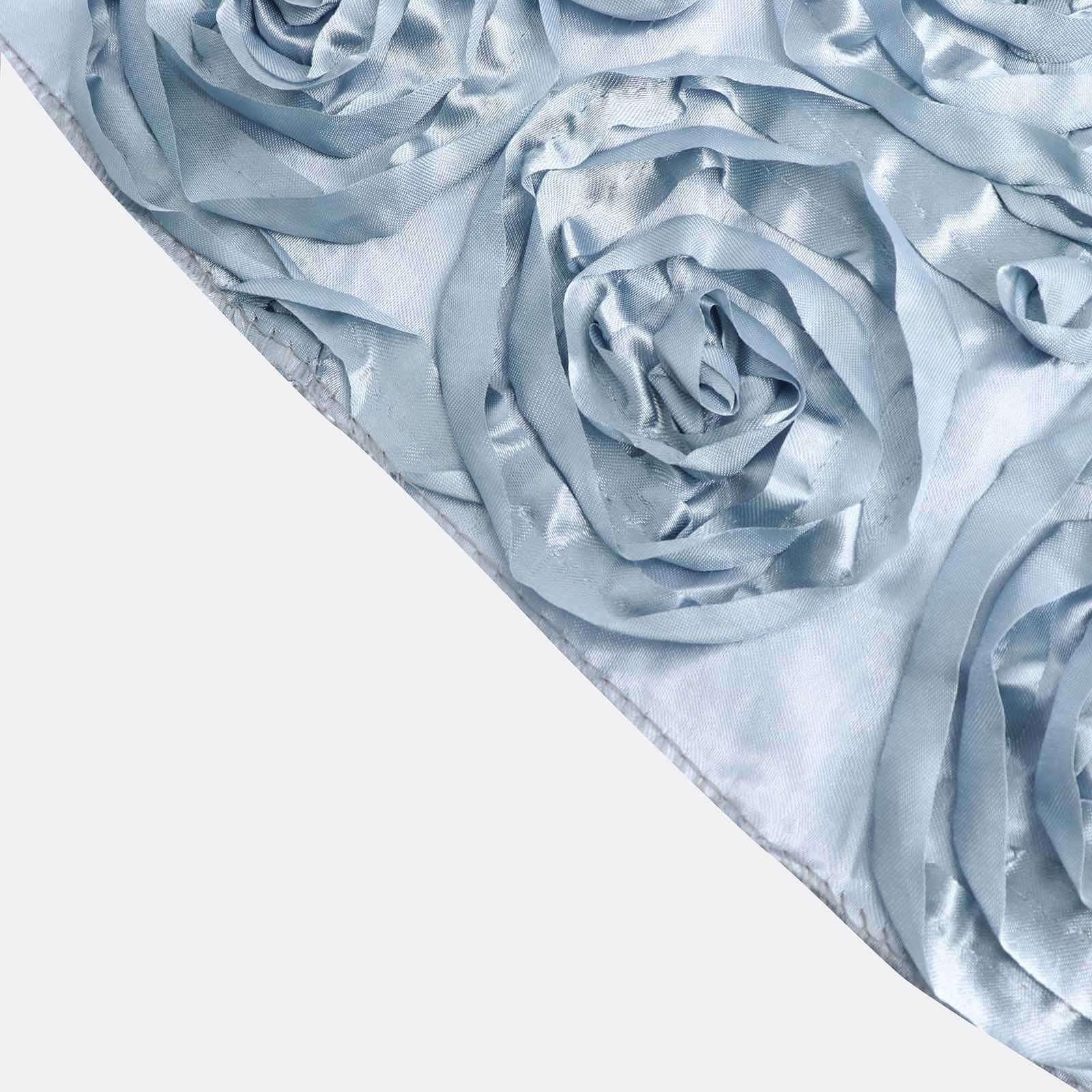Satin 120" Round Tablecloth Dusty Blue - Grandiose 3D Rosette with Seamless Finish Table Cover