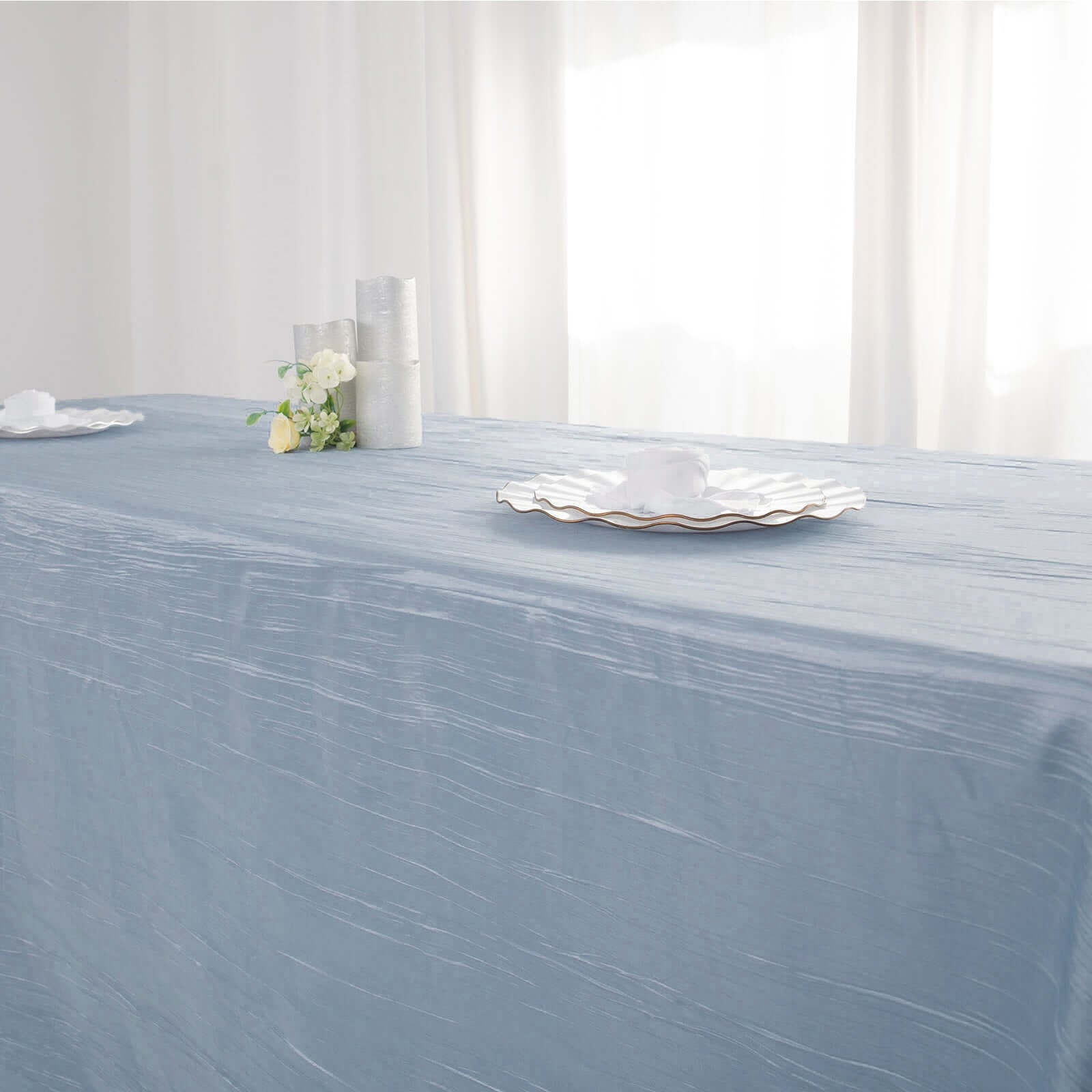 Taffeta 90"x132" Rectangle Tablecloth Dusty Blue - Seamless Accordion Crinkle Table Cover