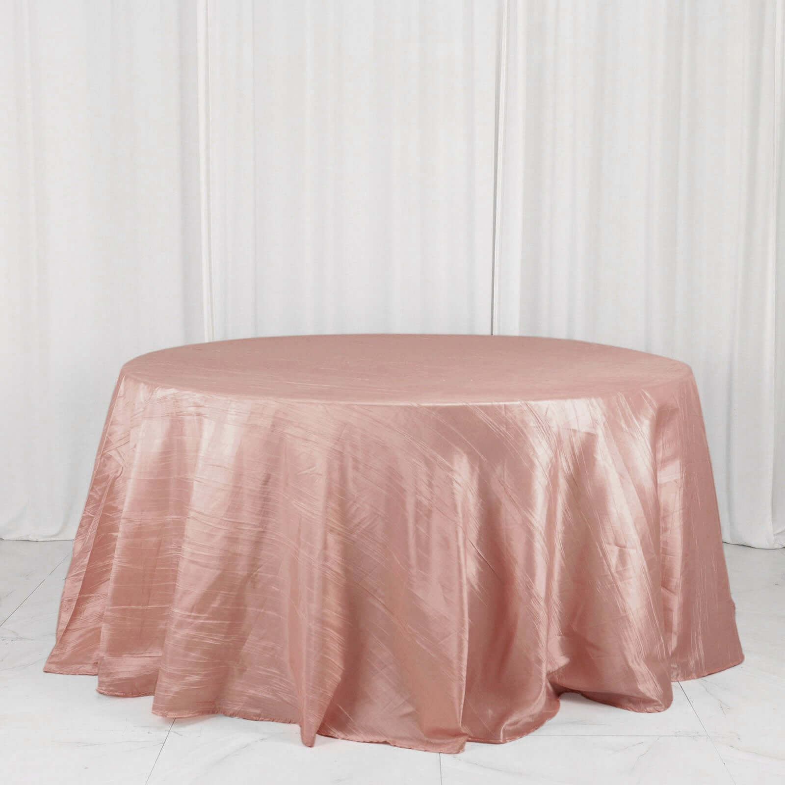 Taffeta 132" Round Tablecloth Dusty Rose - Seamless Accordion Crinkle Table Cover