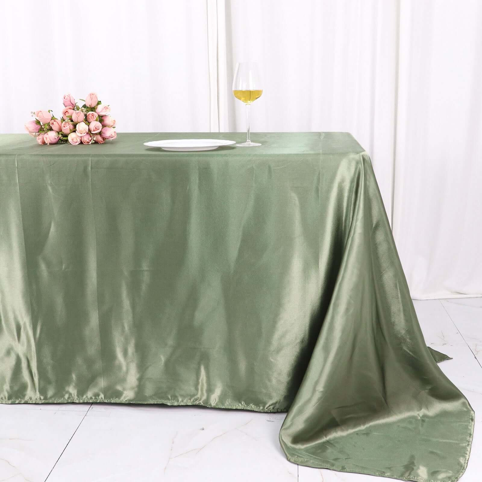 Satin Rectangular 90"x132" Tablecloth Dusty Sage Green - Seamless Table Cover