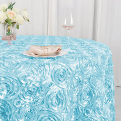 Satin 120" Round Tablecloth Light Blue - Grandiose 3D Rosette with Seamless Finish Table Cover