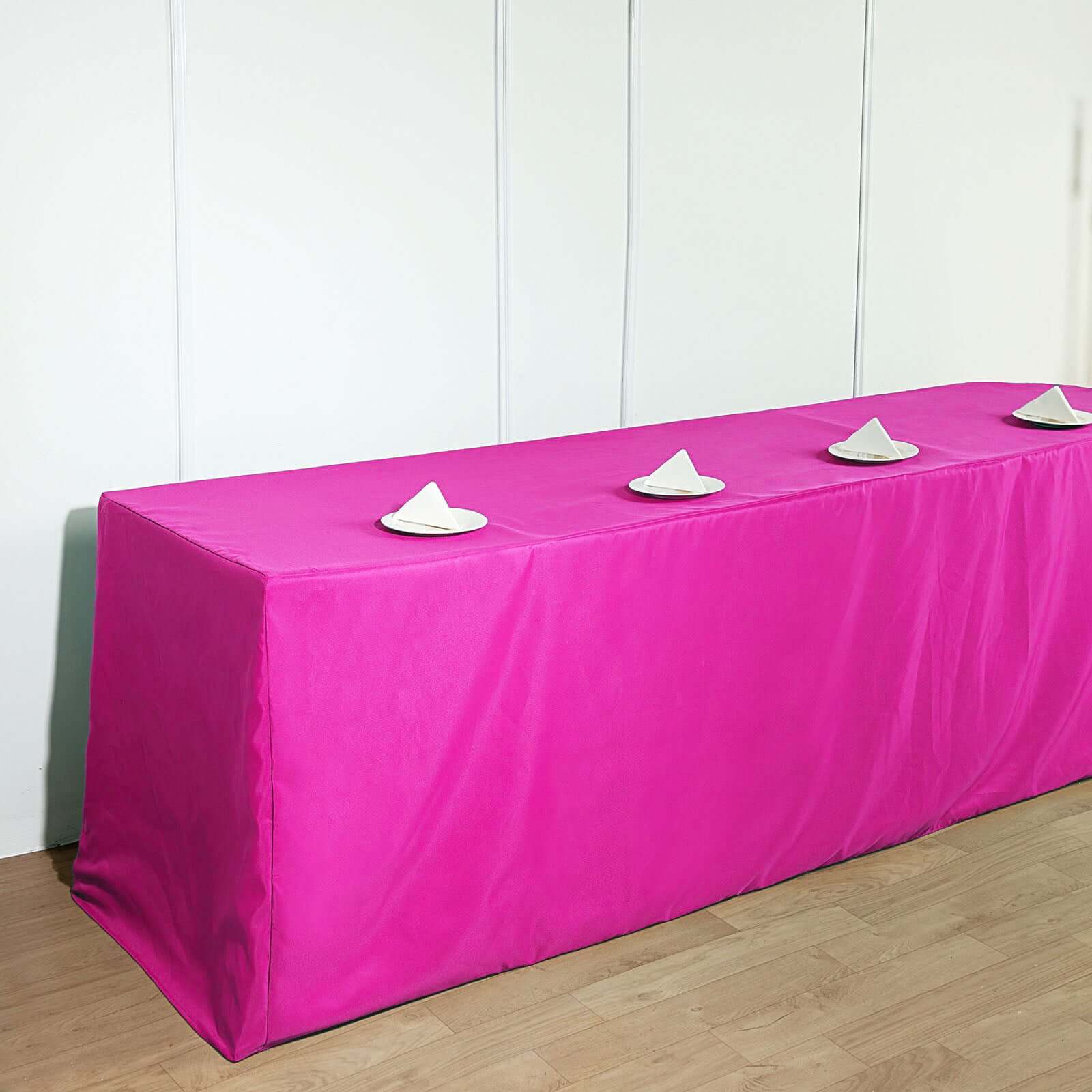 Fitted Polyester 96"x30" Rectangle Tablecloth Fuchsia - Durable and Easy to Maintain Table Cover