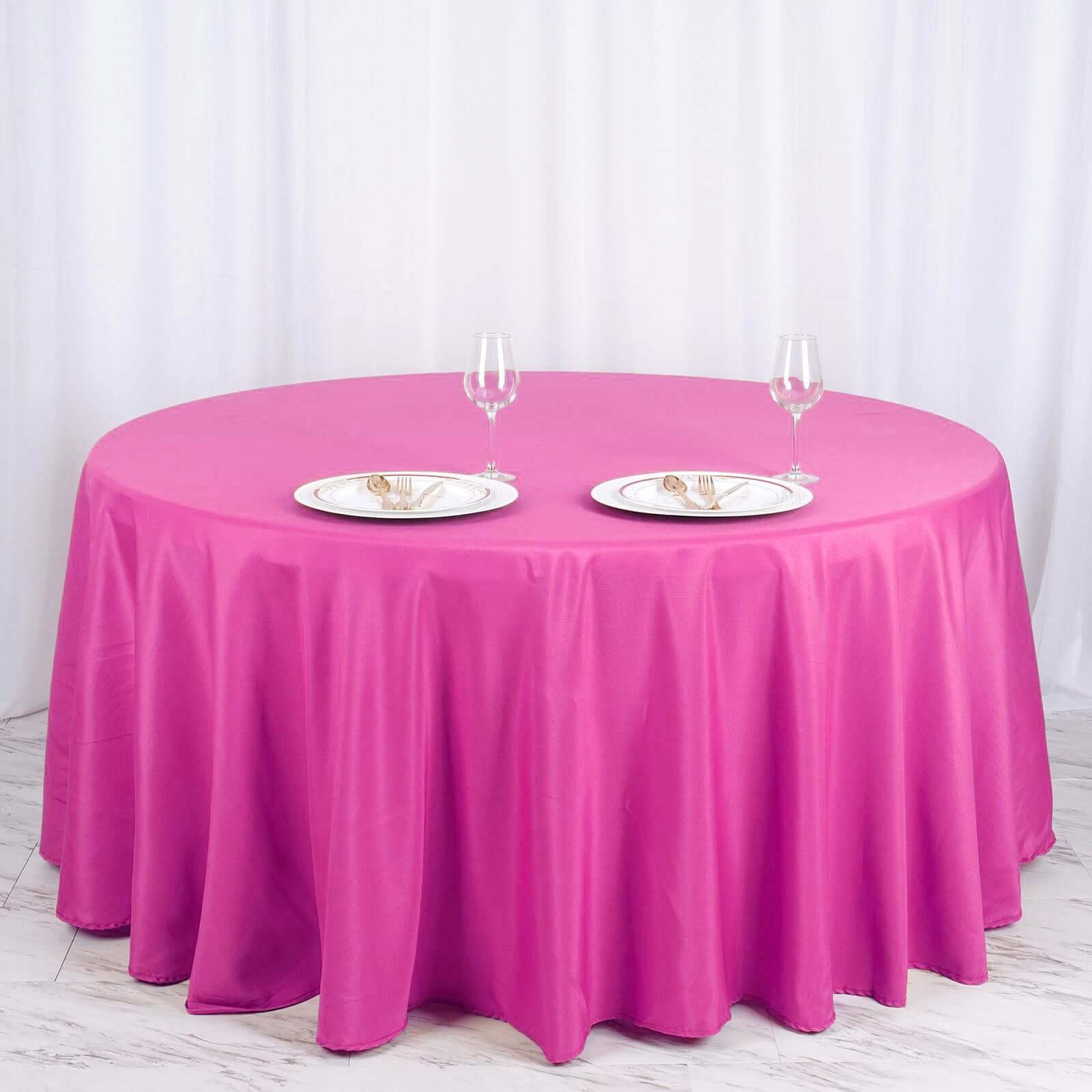 Polyester 120" Round Tablecloth Fuchsia - Seamless Wrinkle-Resistant Table Cover