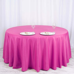 Polyester 120" Round Tablecloth Fuchsia - Seamless Wrinkle-Resistant Table Cover