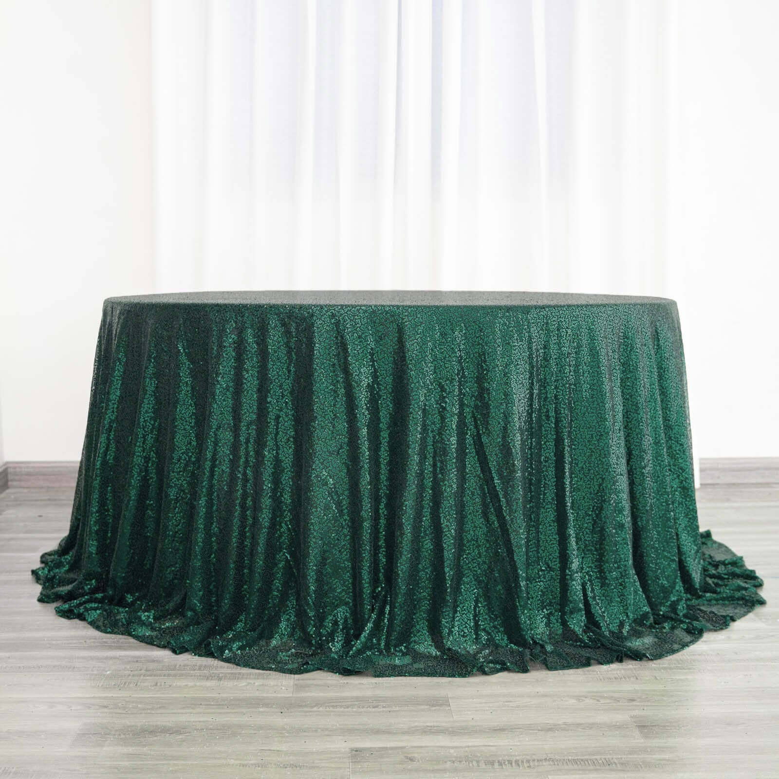 Sequin 120" Round Tablecloth Hunter Emerald Green - Seamless Glittering Table Cover