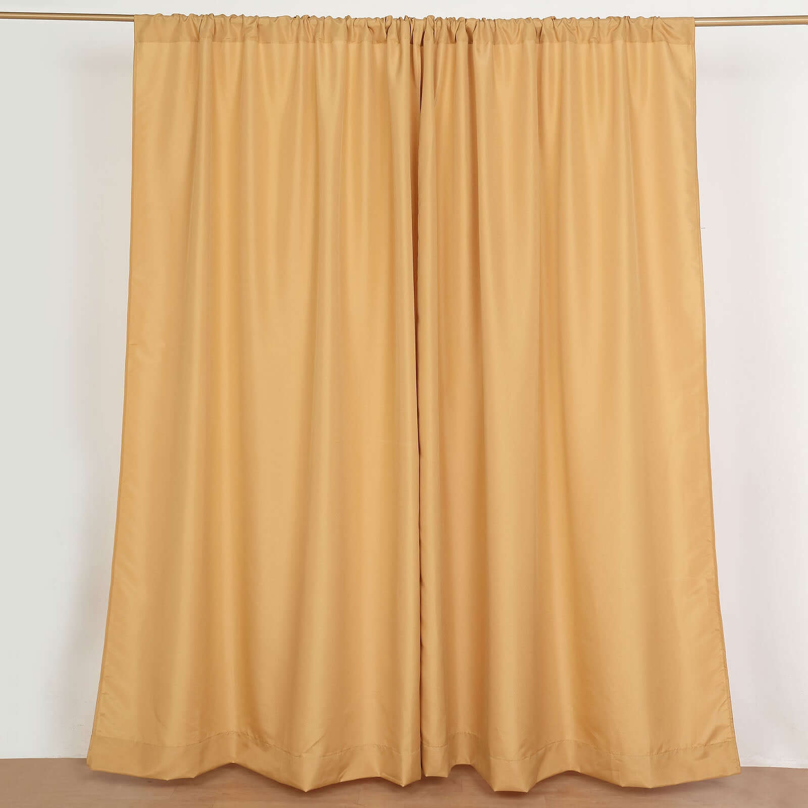 2 Pack Gold Polyester Event Curtain Drapes, 10ftx8ft Backdrop Event Panels With Rod Pockets 130 GSM