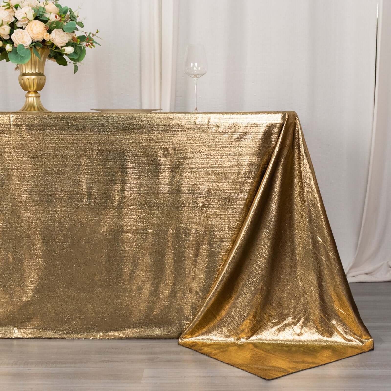 Sequin Dots Polyester 90"x132" Rectangle Tablecloth Shimmering Antique Gold - Seamless, Glittering & Wrinkle Free Table Cover