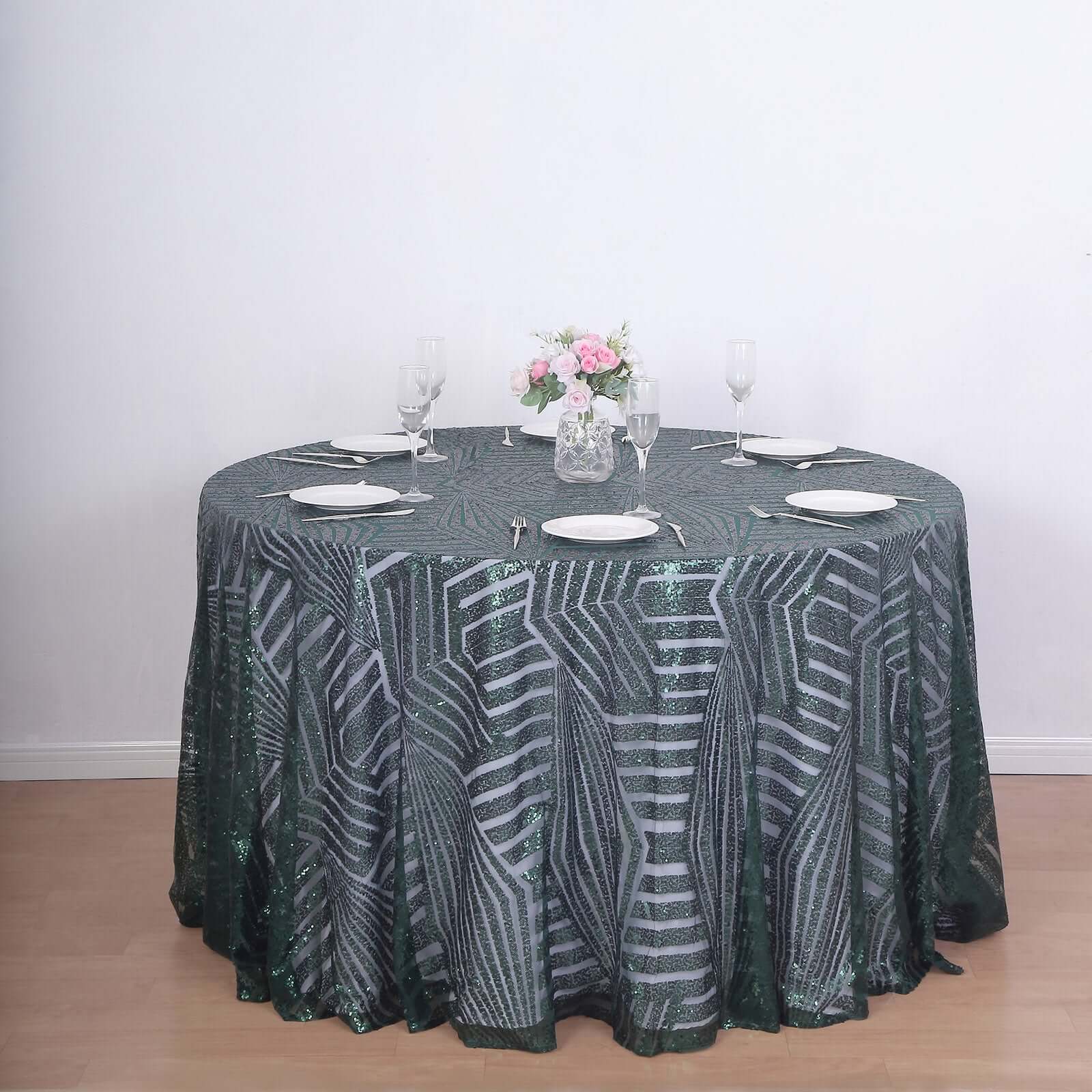 Sequin 120" Round Tablecloth Hunter Emerald Green - Seamless Diamond Glitz Table Cover
