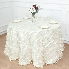 Taffeta 120" Round Tablecloth Ivory | 3D Leaf Petal Design Seamless Table Cover