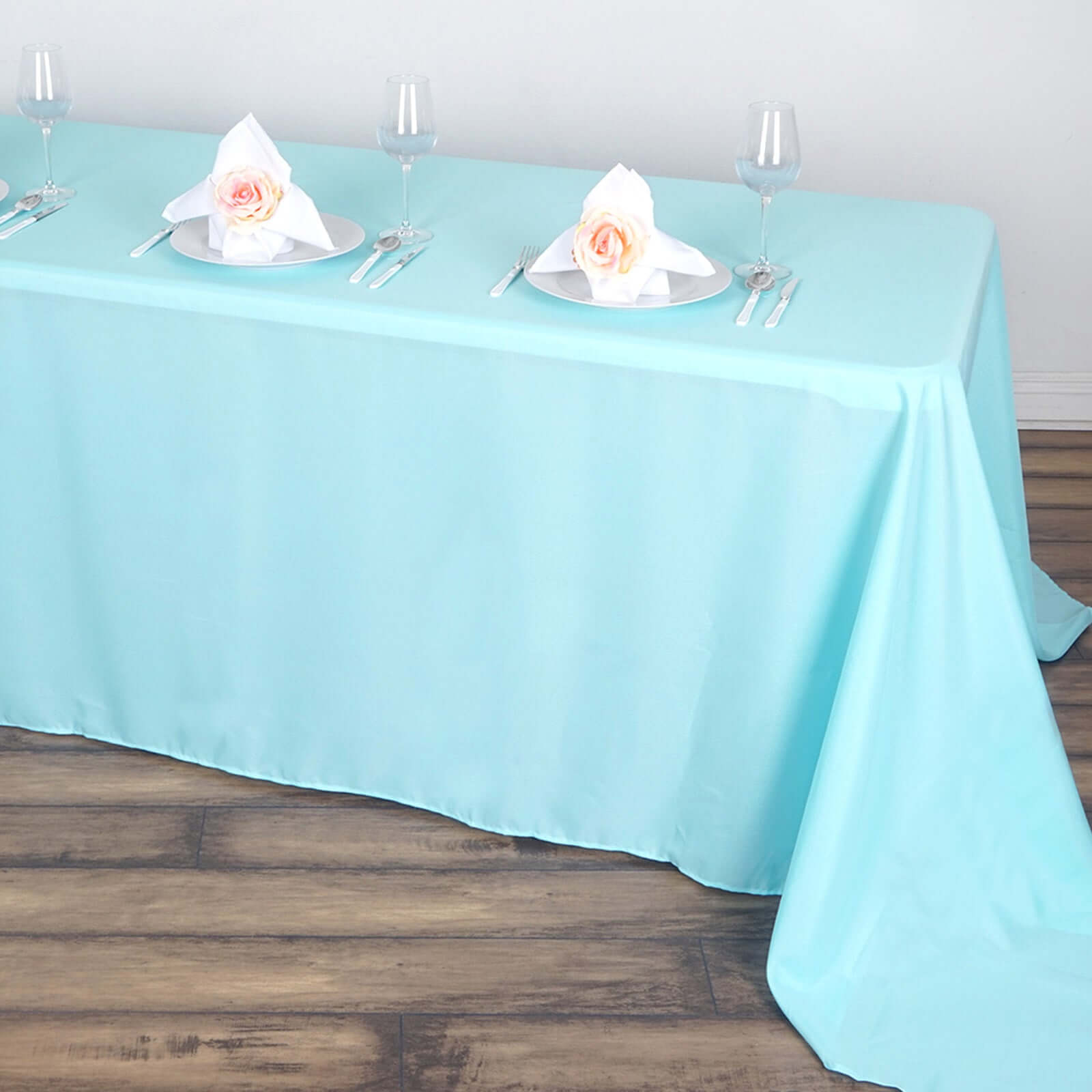 Polyester 90"x156" Rectangle Tablecloth Light Blue - Seamless Wrinkle-Resistant Table Cover