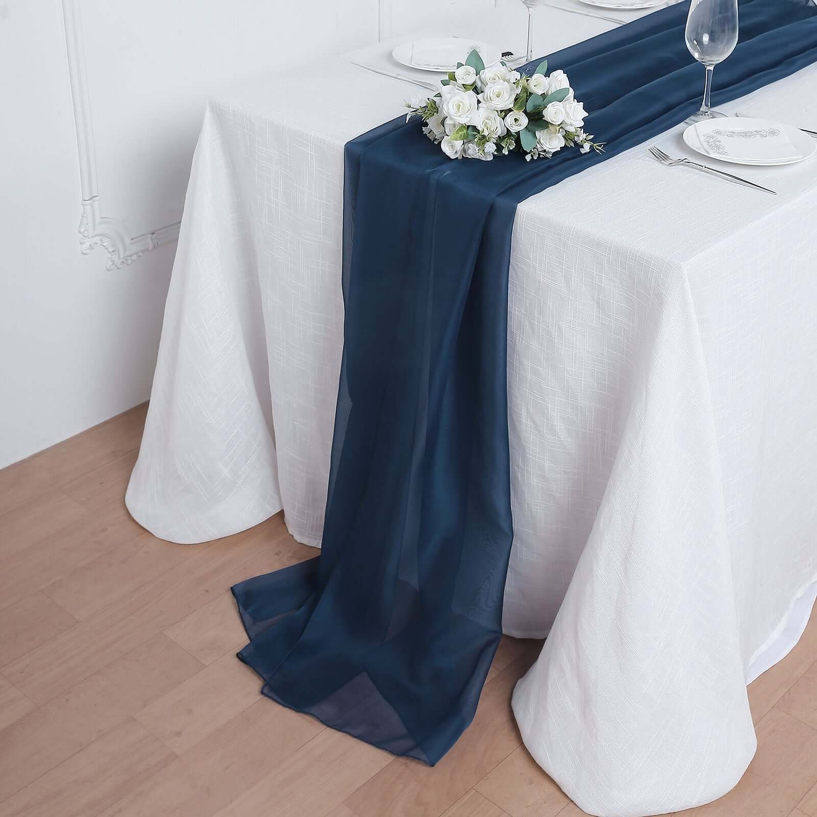 Chiffon 6ft Table Runner Navy Blue - Flowy & Lightweight Table Decor