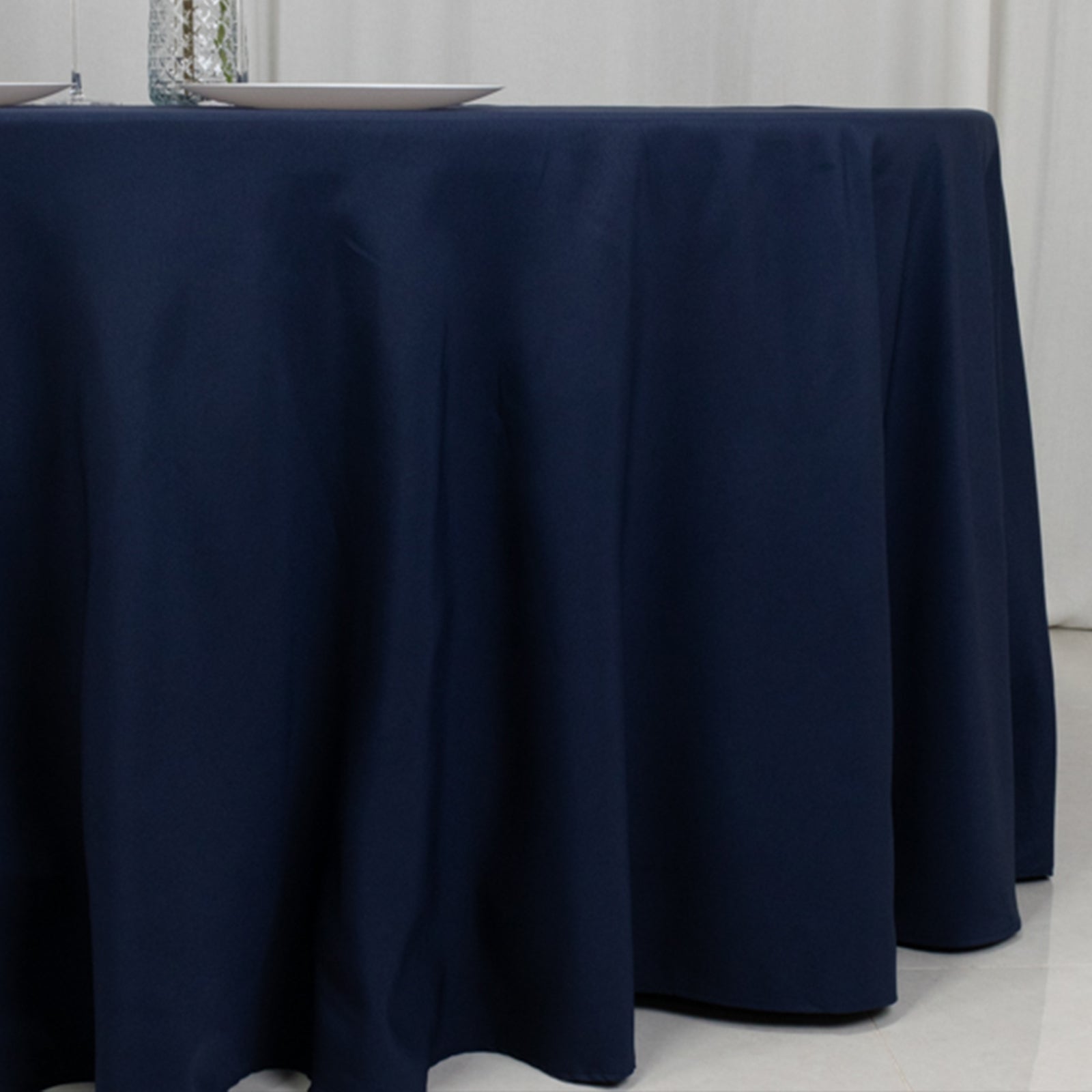 Fire Retardant Premium Polyester 120" Round Tablecloth Navy Blue - High-Performance Seamless Table Cover