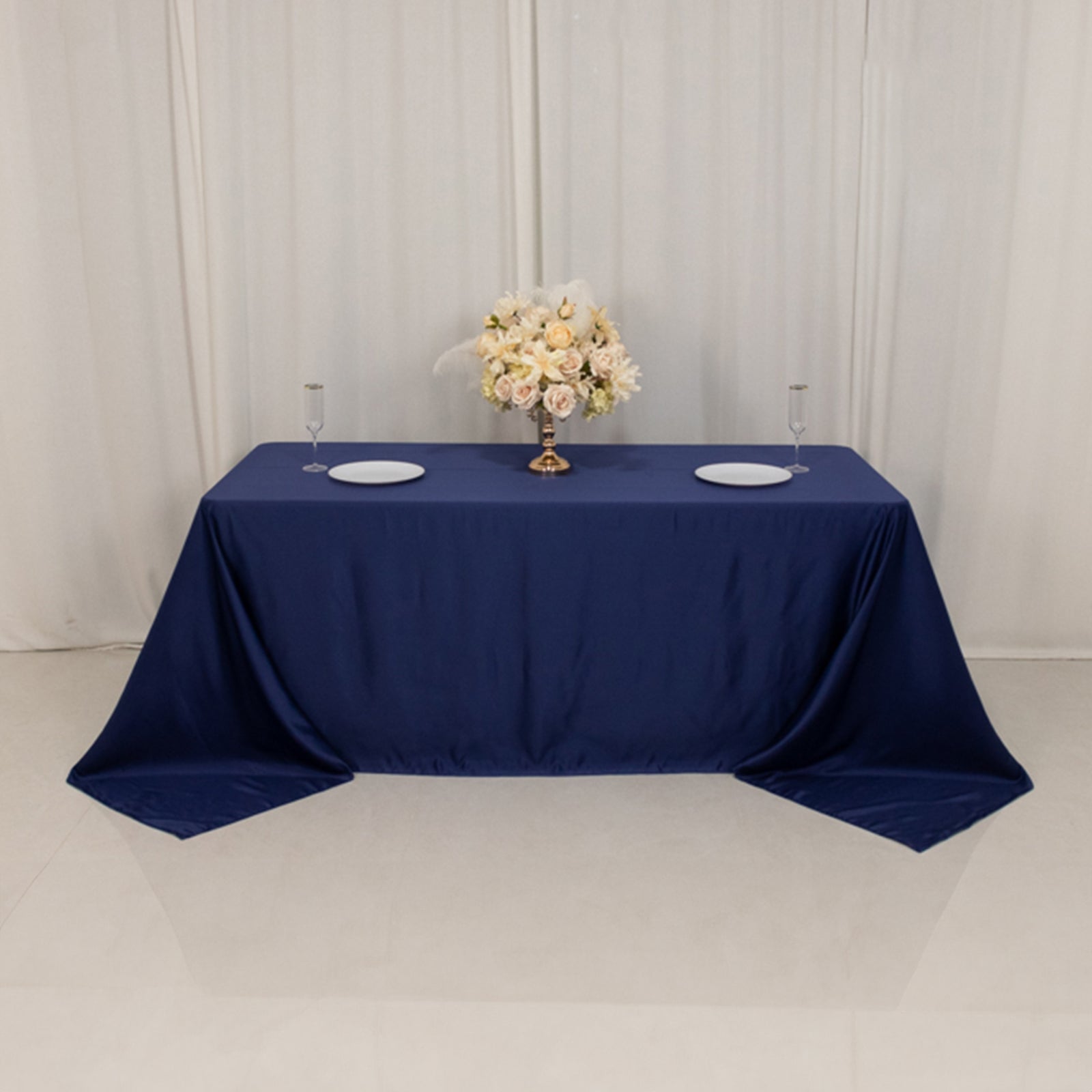 Lamour Satin 90"x132" Rectangle Tablecloth Navy Blue - Soft & Silk-Like Seamless Table Cover