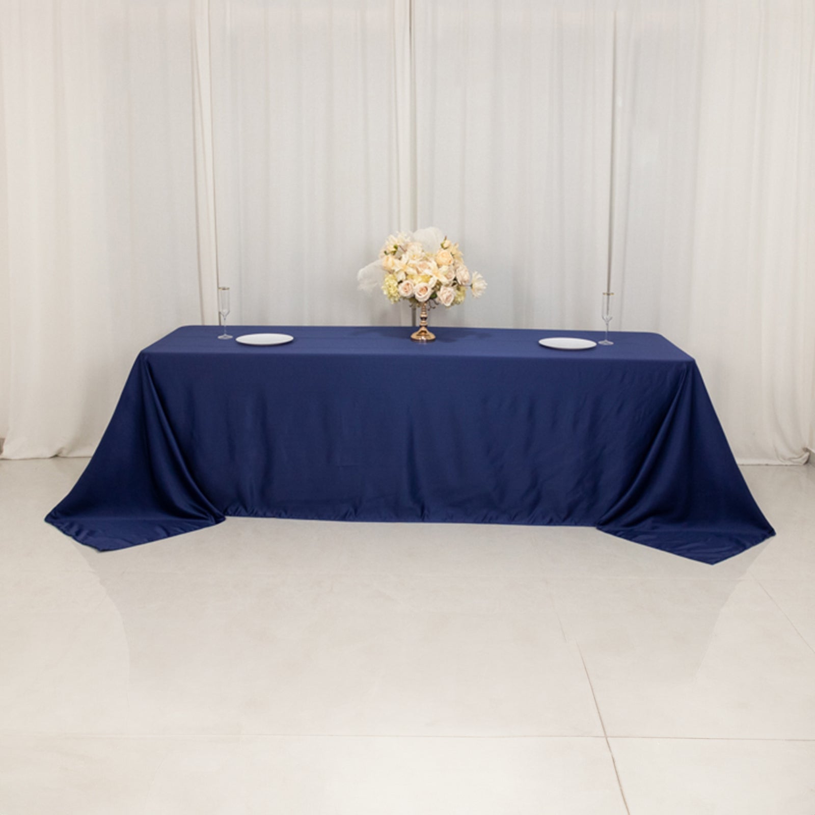 Lamour Satin 90"x156" Rectangle Tablecloth Navy Blue - Luxurious, Soft Seamless Table Cover