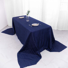 Taffeta 90"x156" Rectangle Tablecloth Navy Blue - Accordion Crinkle Seamless Table Cover