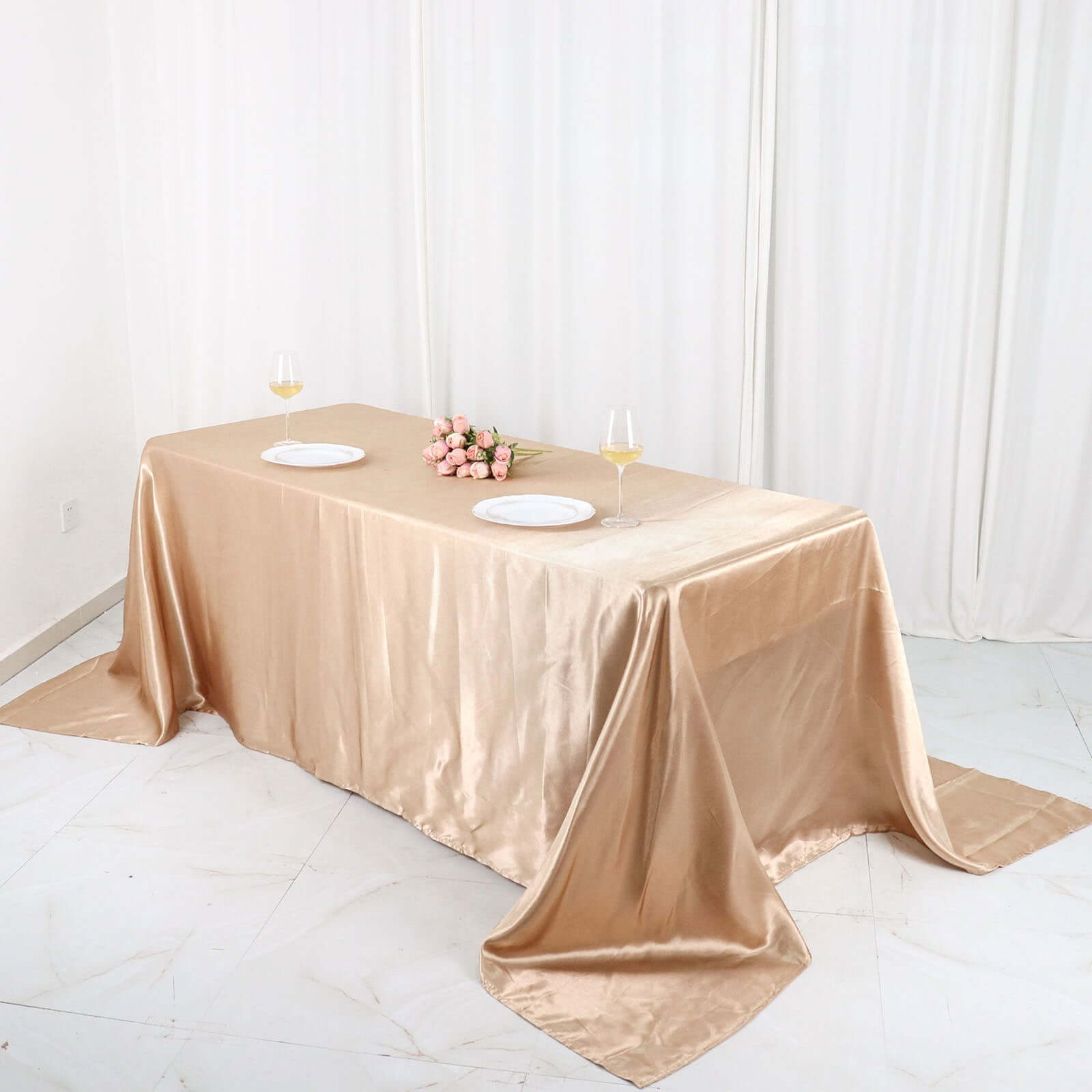 Satin Rectangular 90"x132" Tablecloth Nude - Seamless Table Cover