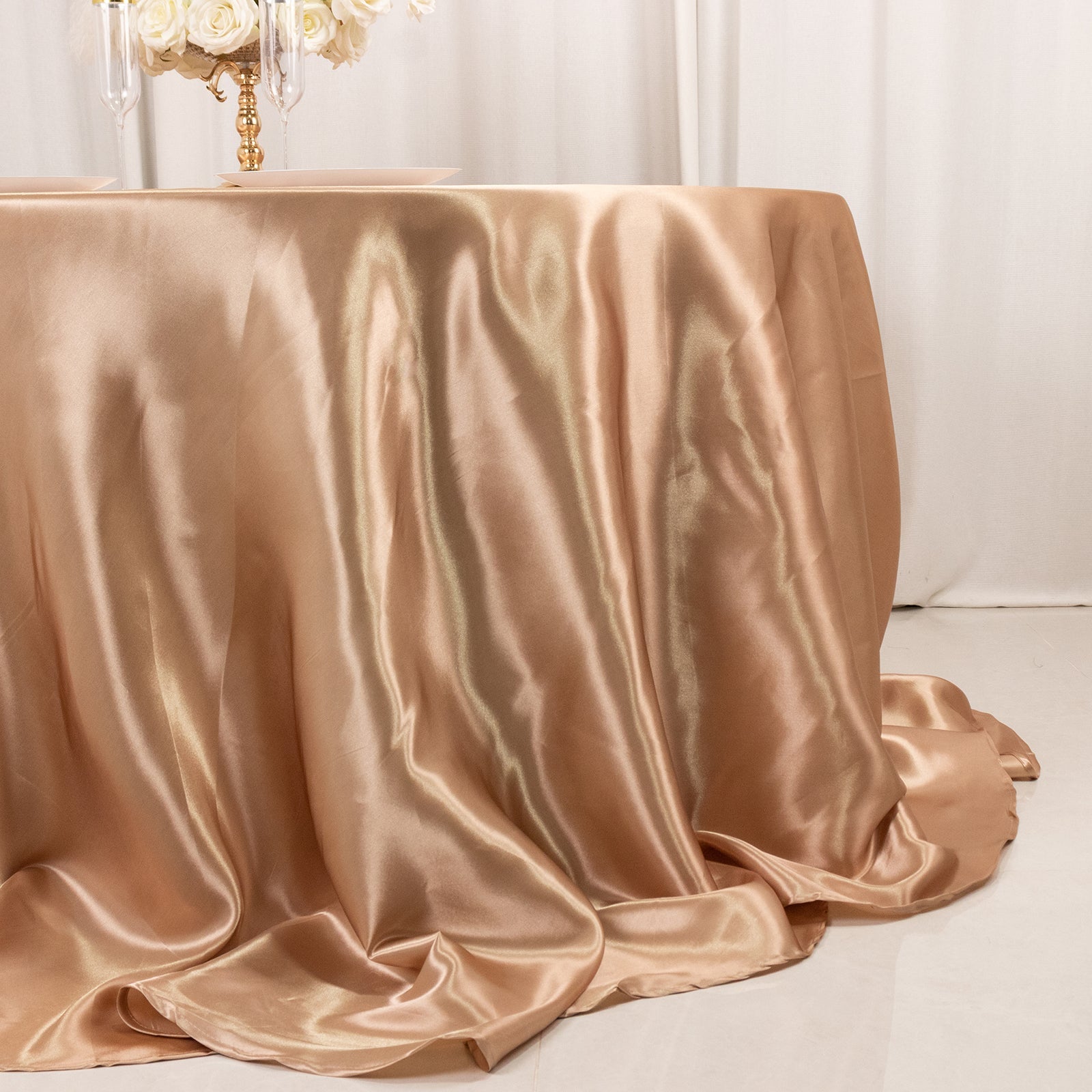 Satin 132" Round Tablecloth Nude - Stylish Seamless Table Cover