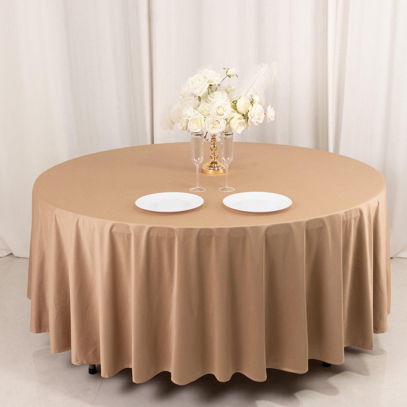 Scuba Round 108" Tablecloth Nude - Wrinkle Free & Stain Resistant Table Cover