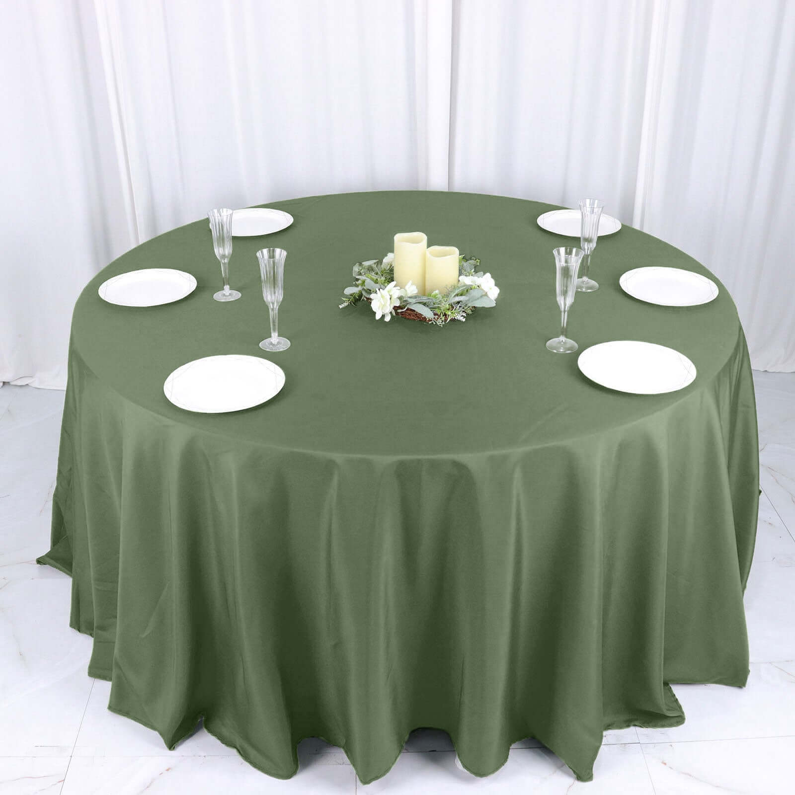 Polyester 132" Round Tablecloth Olive Green - Seamless Chic Table Cover
