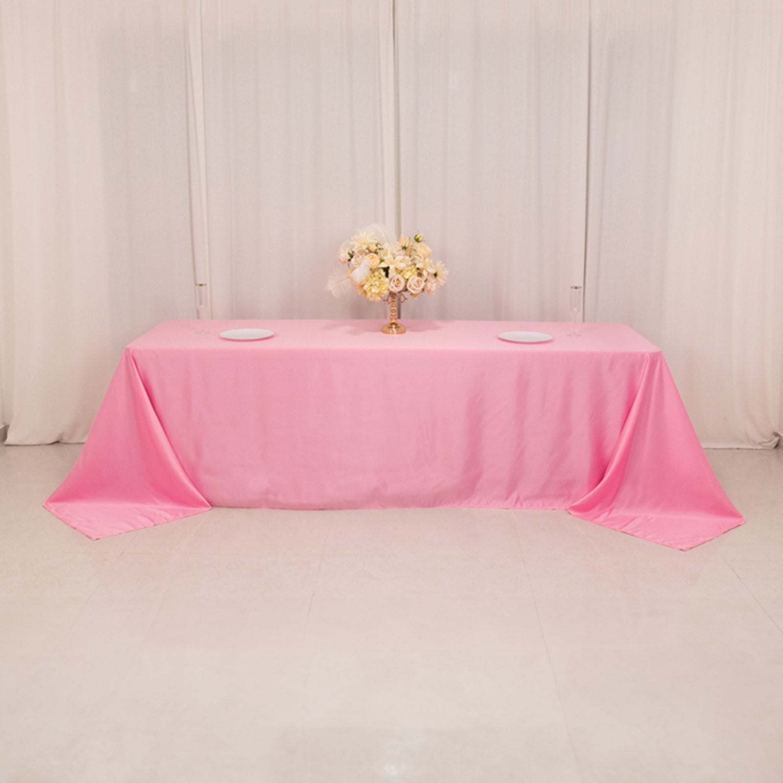 Lamour Satin 90"x156" Rectangle Tablecloth Pink - Luxurious, Soft Seamless Table Cover