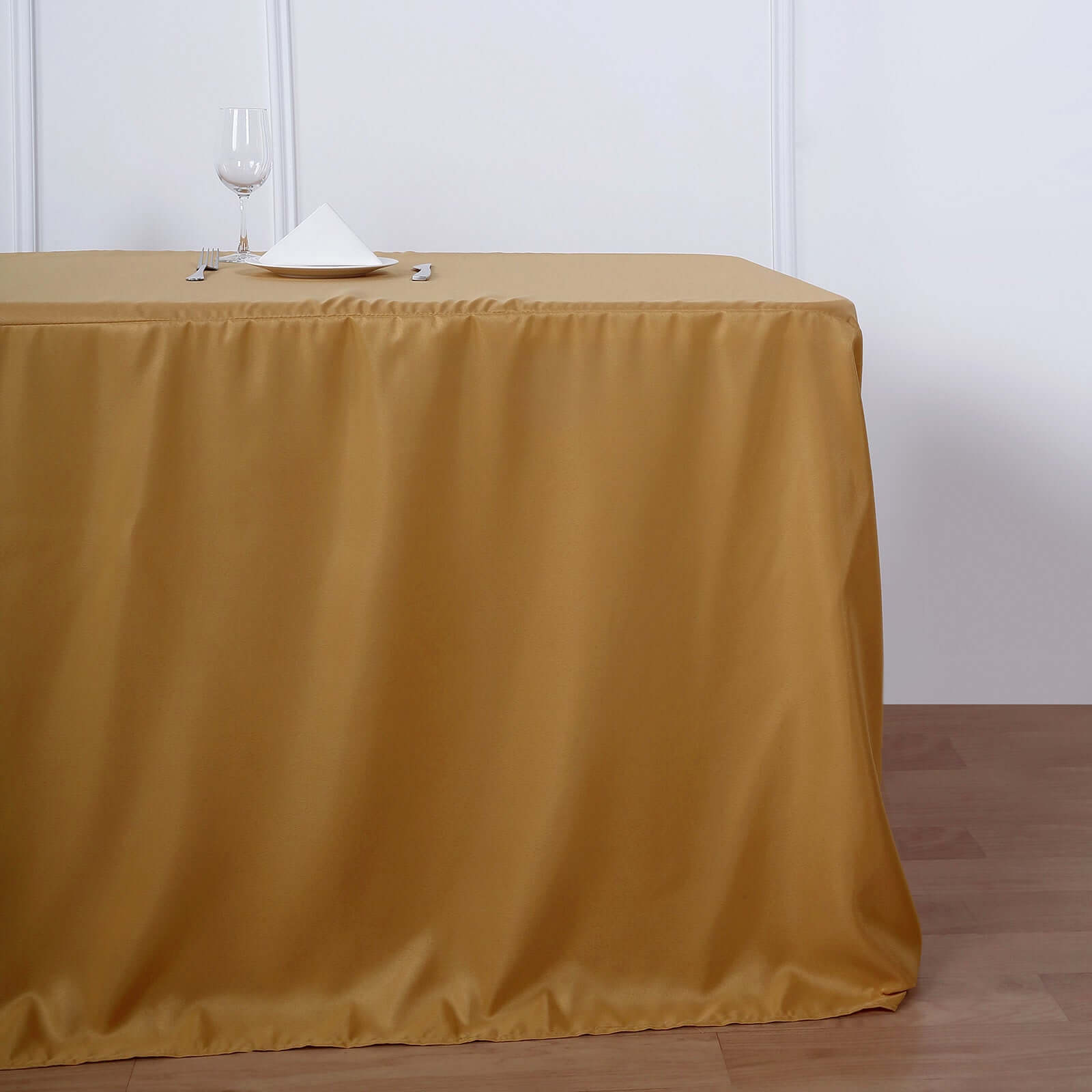 Fitted Polyester 96"x30" Rectangle Tablecloth Gold - Durable and Easy to Maintain Table Cover for Events for Trade Shows, Catering & Events