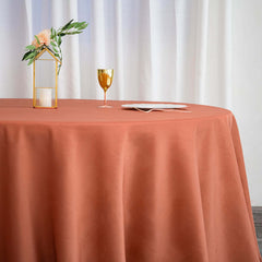 Polyester 132" Round Tablecloth Terracotta (Rust) - Seamless Chic Table Cover