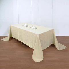 Faux Linen 90"x132" Rectangular Tablecloth Beige - Slubby Texture Wrinkle-Resistant Seamless Table Cover