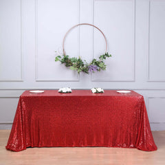Sequin 90"x156" Rectangle Tablecloth Red - Seamless Twinkling Table Cover