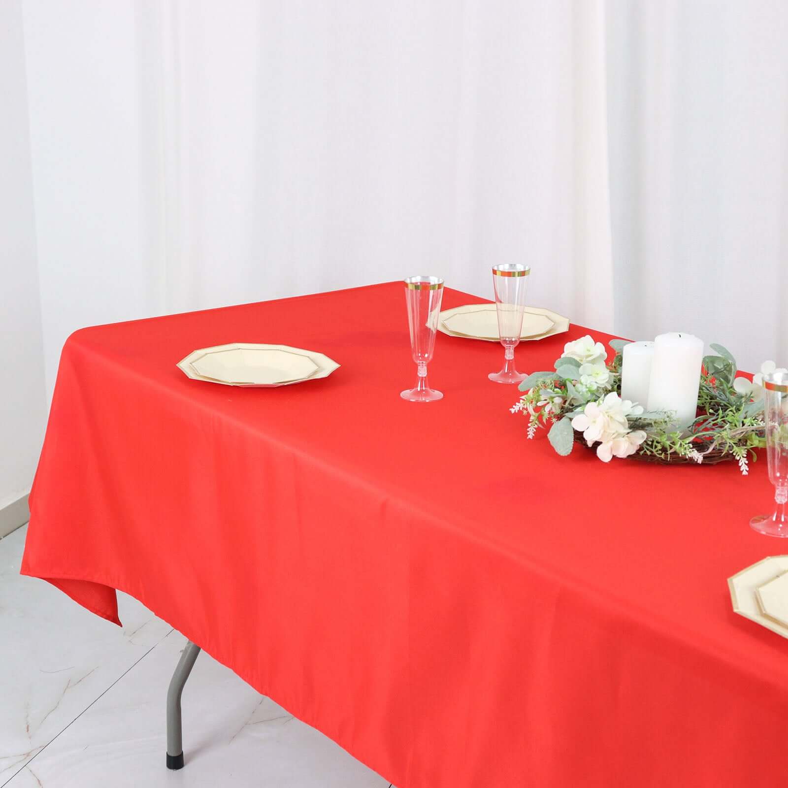Polyester 54"x96" Rectangle Tablecloth Red - Wrinkle-Resistant & Easy-to-Care Table Cover