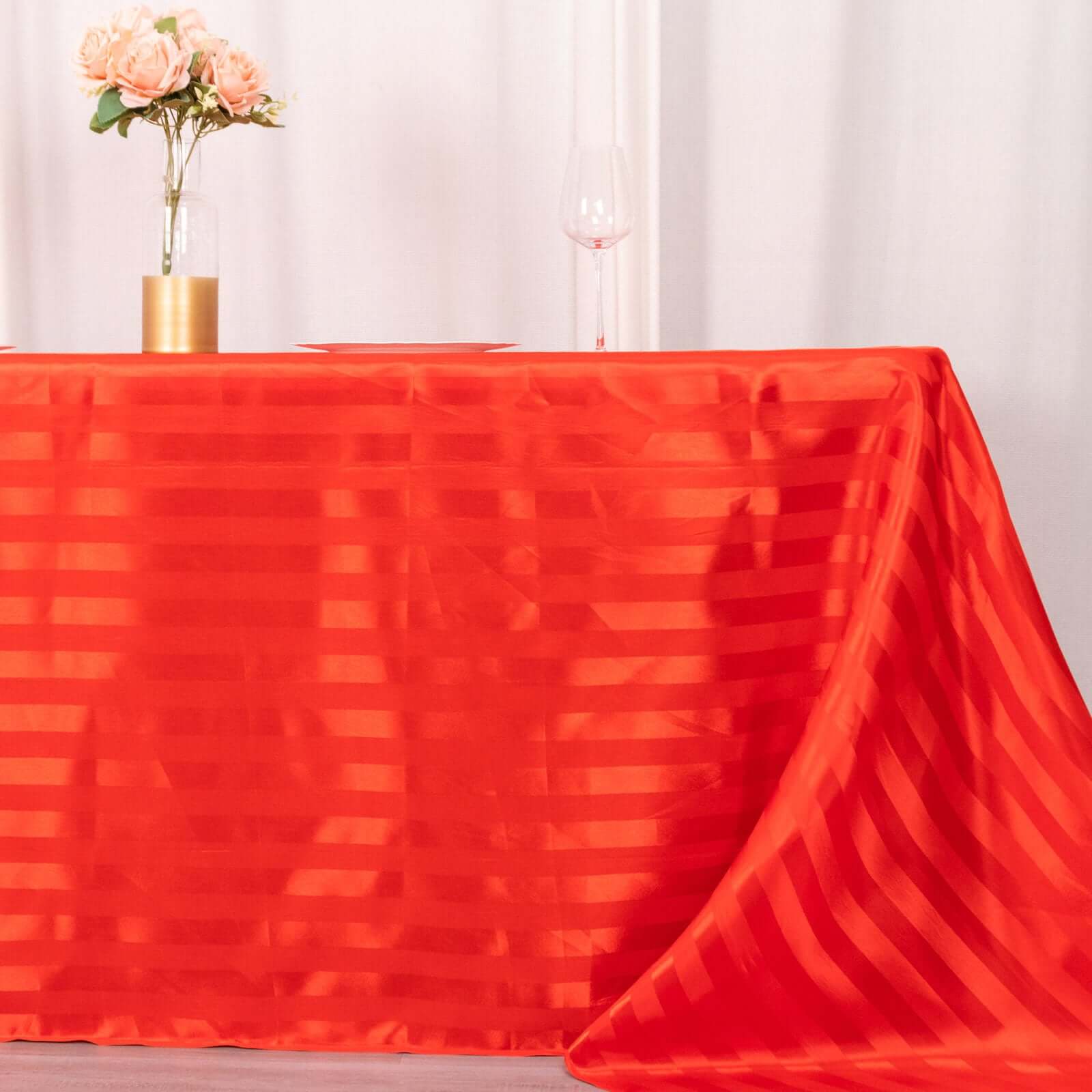 Satin Striped 90"x132" Rectangular Tablecloth Red - Seamless Silky Smooth Table Cover
