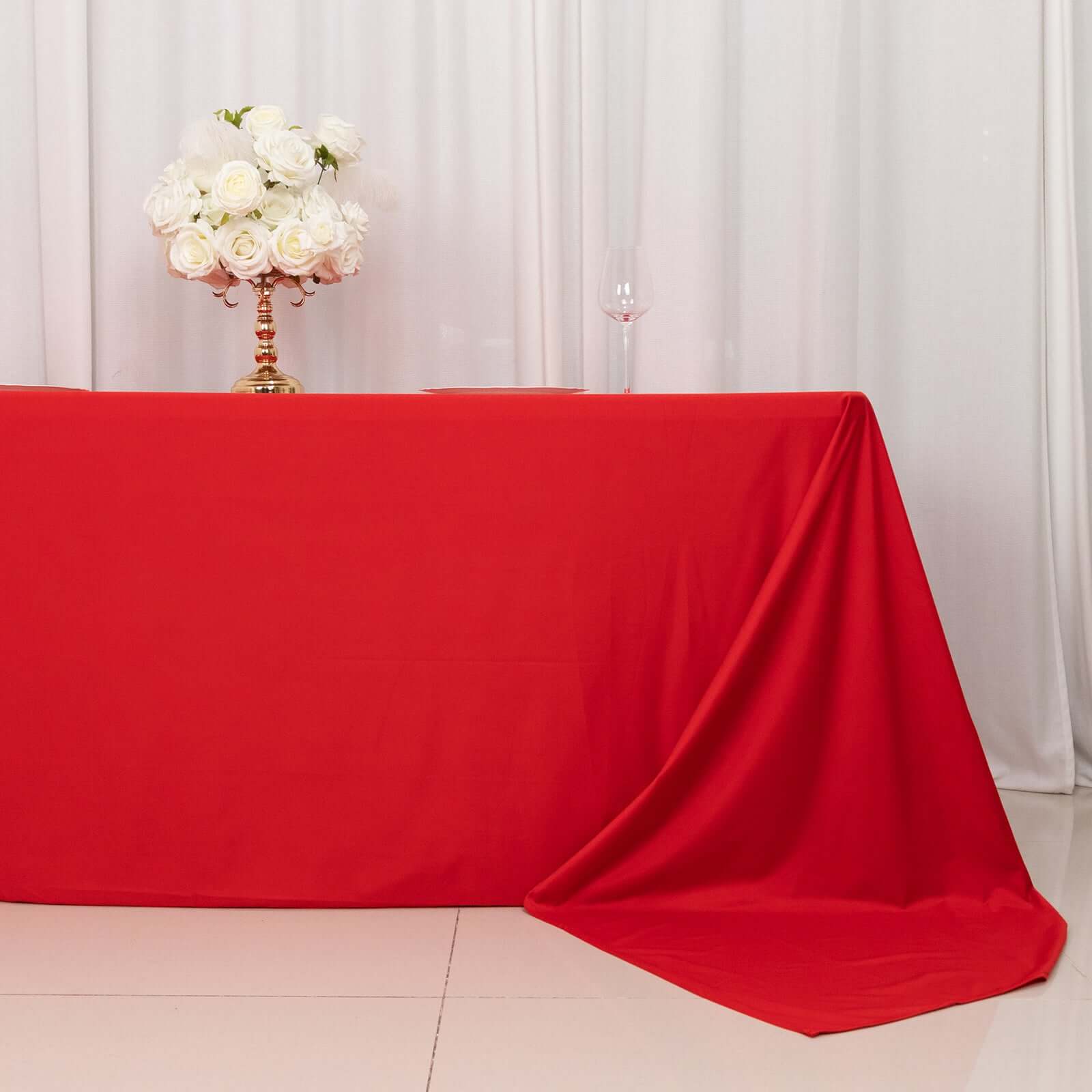 Scuba Rectangular 90"x156" Tablecloth Red - Wrinkle Free, Stain Resistant & Seamless Table Cover