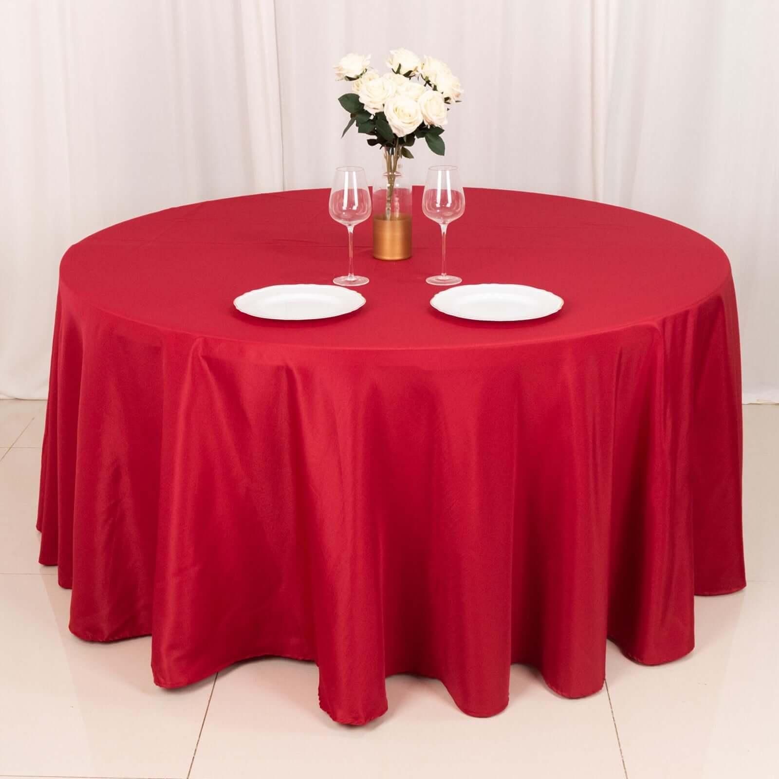 Polyester 120" Round Tablecloth Wine - Seamless Wrinkle-Resistant Table Cover