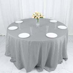 Taffeta 132" Round Tablecloth Silver - Seamless Accordion Crinkle Table Cover