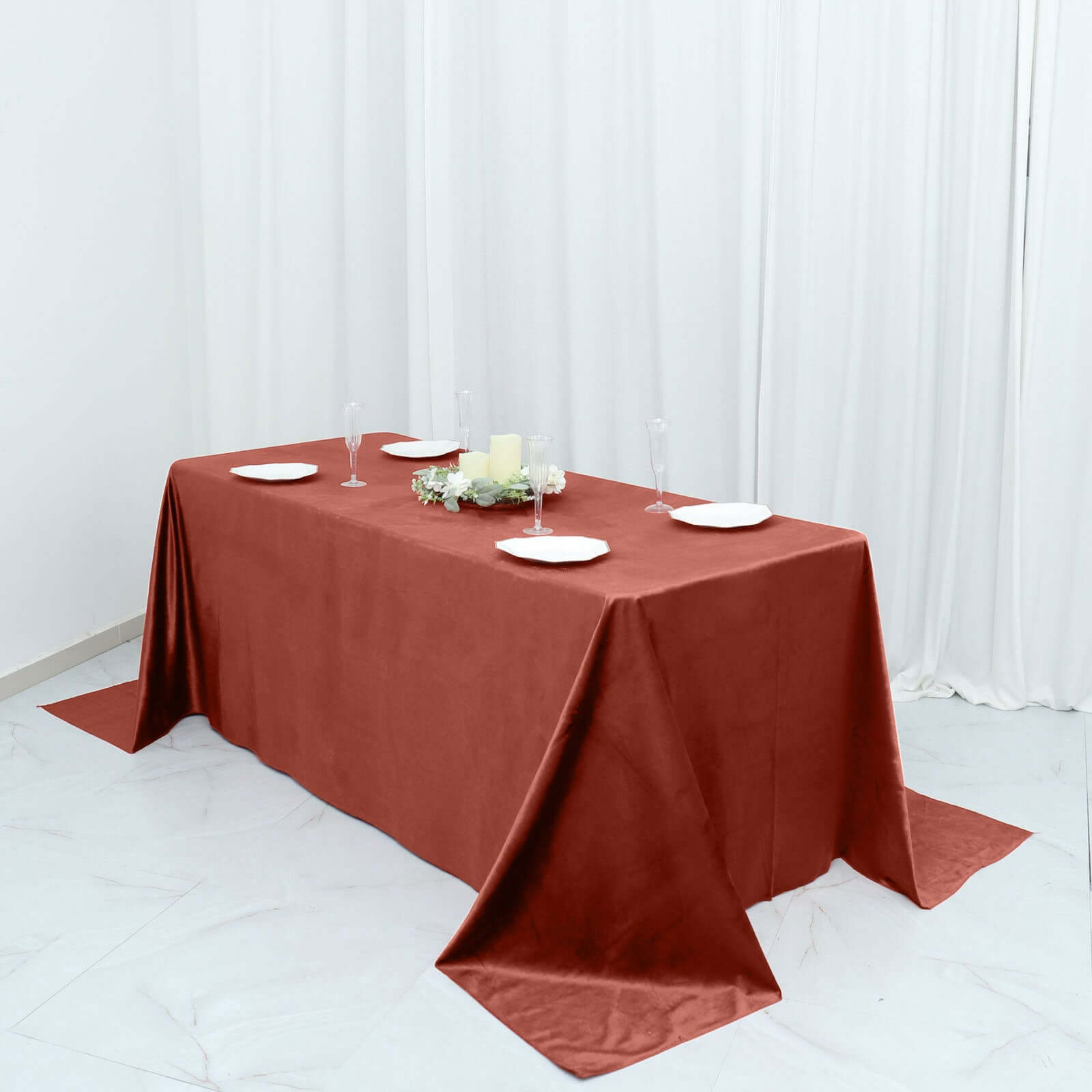 Premium Velvet 90"x132" Rectangle Tablecloth Terracotta (Rust) - Reusable Soft & Seamless Table Cover