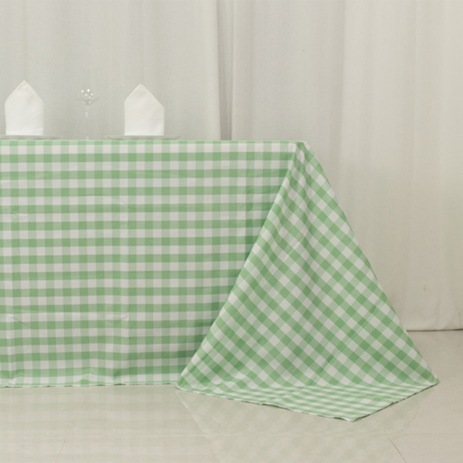 Polyester 90"x156" Rectangle Tablecloth White/Sage Green - Seamless Checkered Buffalo Plaid Table Cover