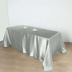 Satin Rectangular 90"x156" Tablecloth Silver - Seamless Table Cover
