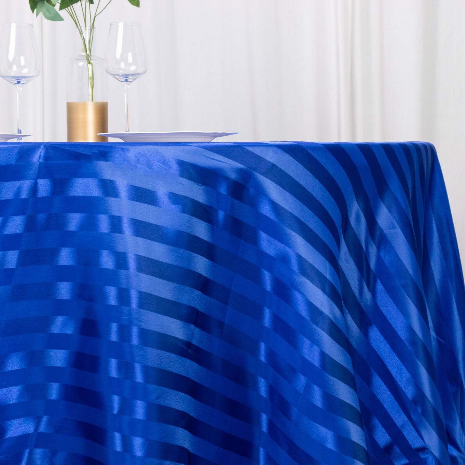 Satin Striped 120" Round Tablecloth Royal Blue - Silky Smooth Seamless Table Cover