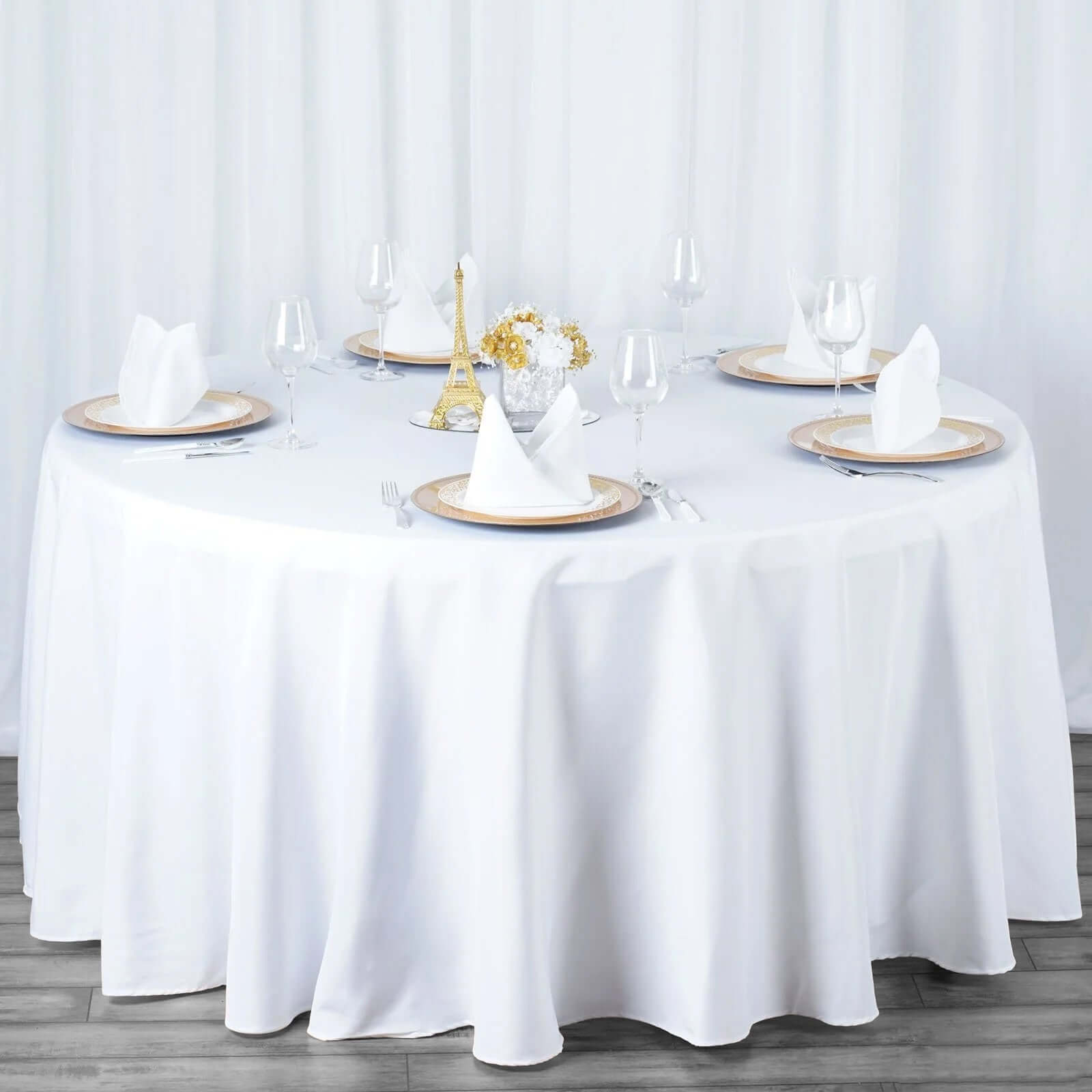 Premium Polyester 120" Round Tablecloth White - Seamless 220GSM Wrinkle-Resistant Design for Classy Events