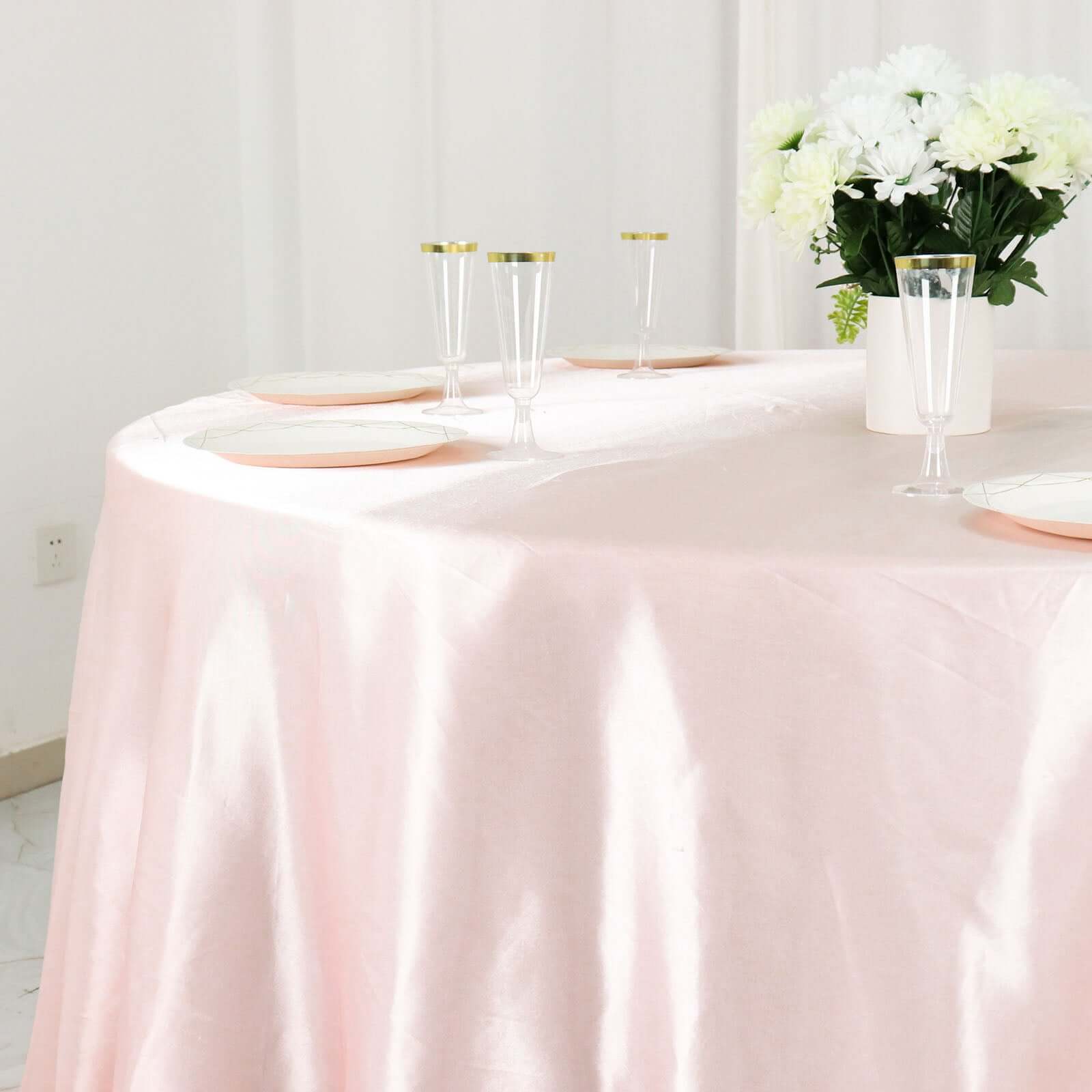Satin 132" Round Tablecloth Blush - Stylish Seamless Table Cover