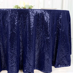 Sequin 120" Round Tablecloth Navy Blue - Seamless Glittering Table Cover