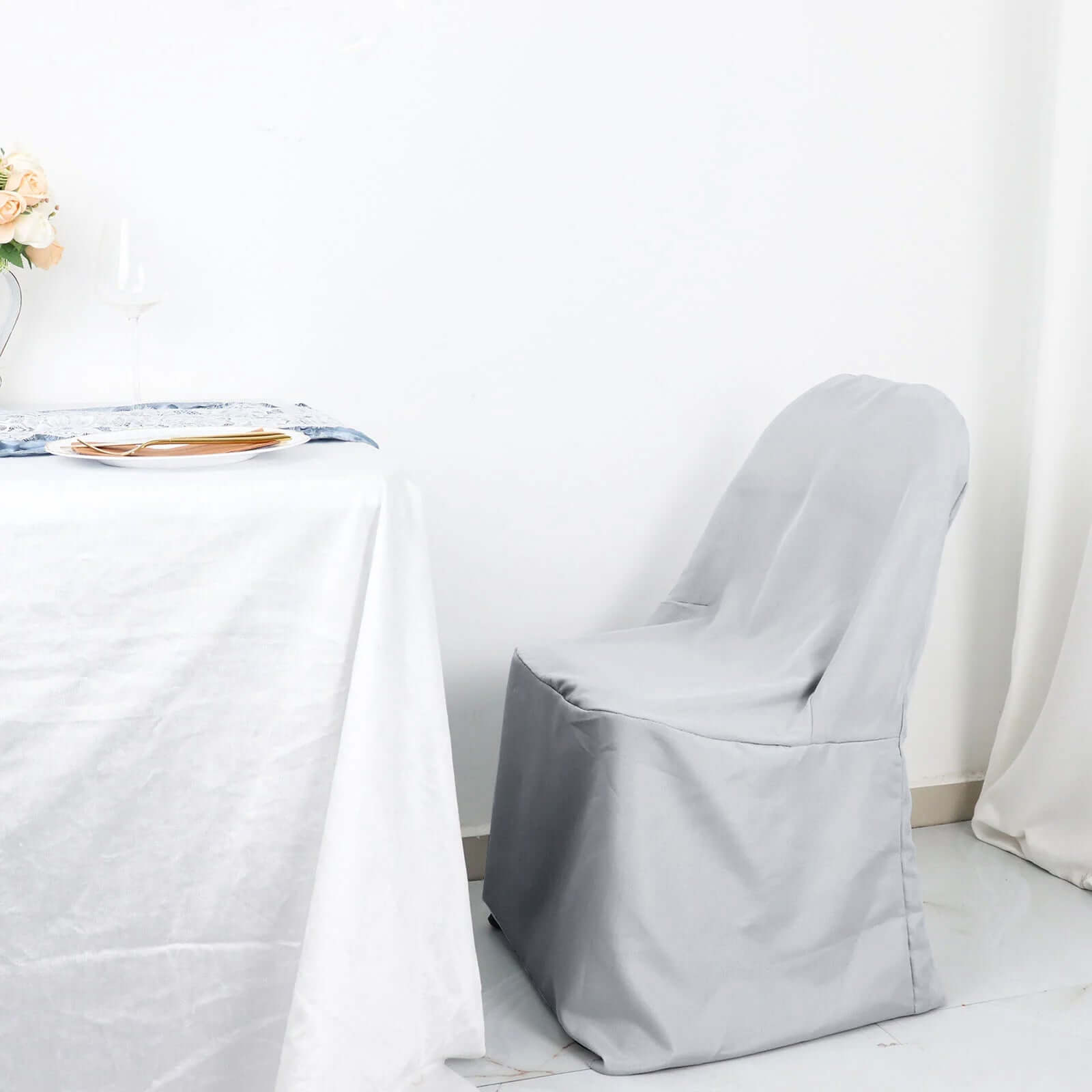Polyester Slip On Folding Chair Covers Silver - Stain-Resistant Reusable Durable Fabric