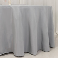 Premium Polyester 120" Round Tablecloth Silver - Seamless 220GSM Wrinkle-Resistant Table Cover