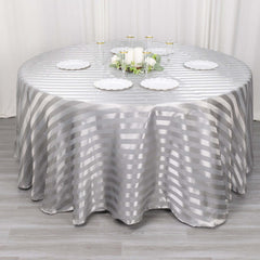 Satin Striped 120" Round Tablecloth Silver - Silky Smooth Seamless Table Cover