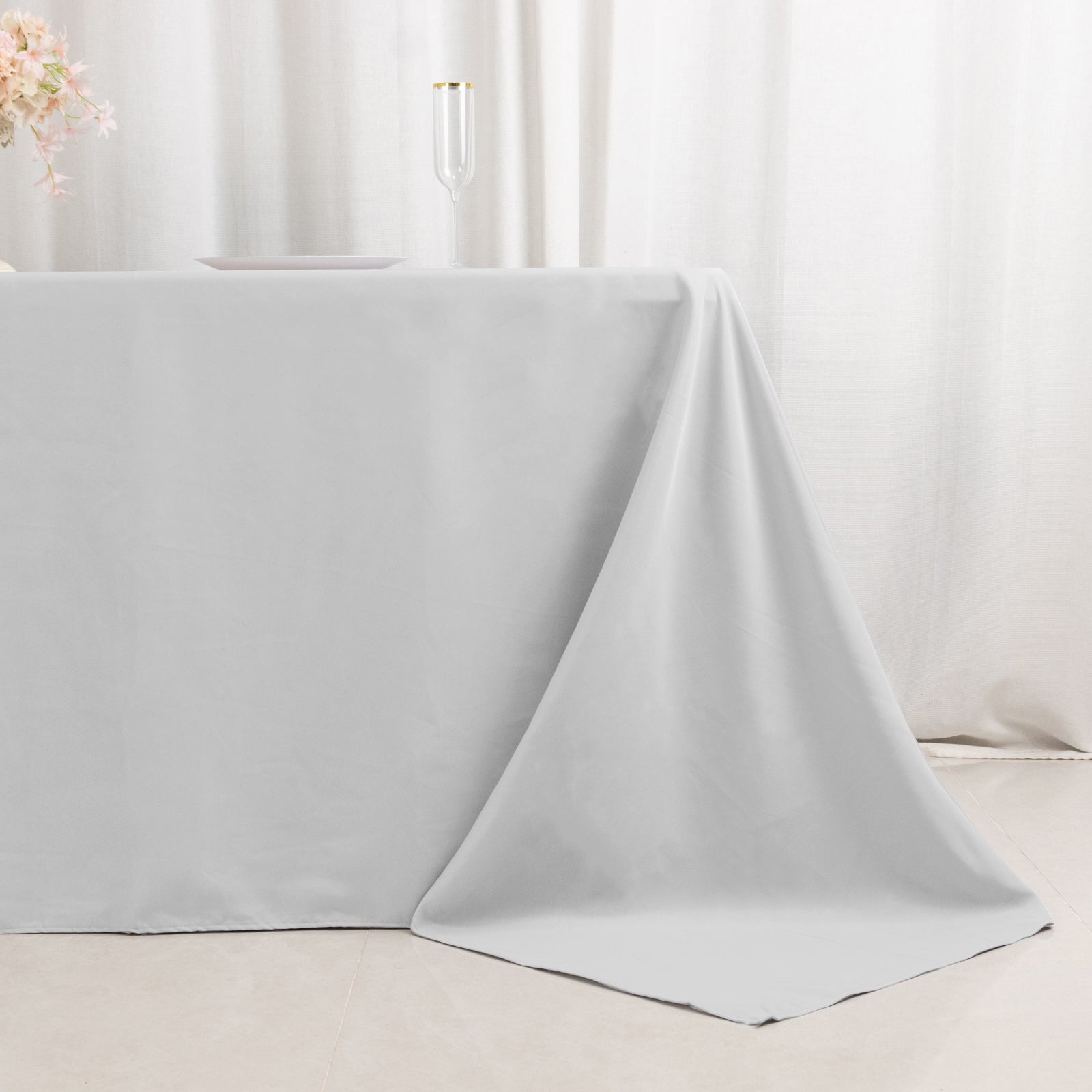 Premium Polyester 90"x132" Rectangle Tablecloth Silver - Seamless 220GSM Stain-Resistant Table Cover