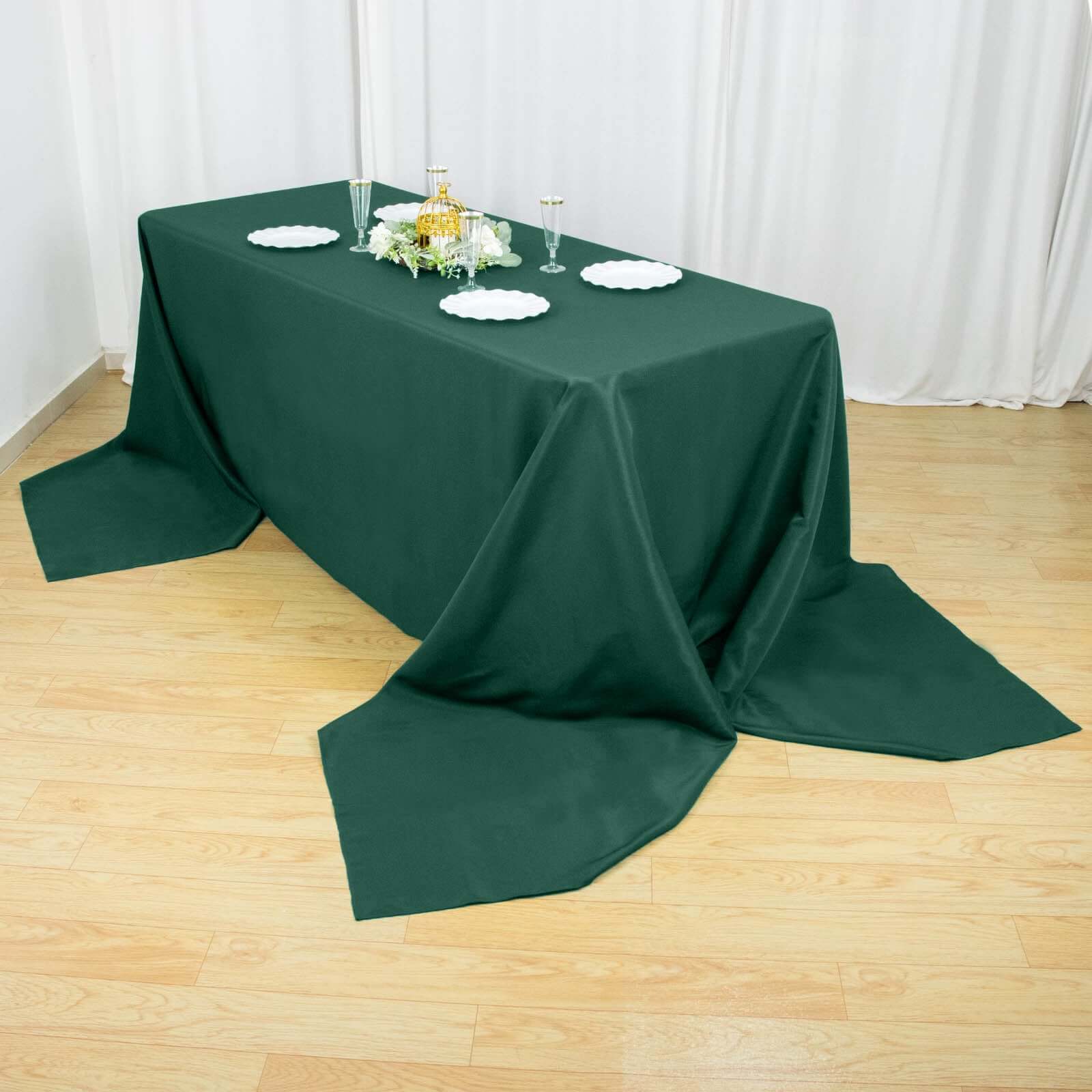 Premium Polyester 90"x156" Rectangle Tablecloth Hunter Emerald Green - Seamless 220GSM Stain-Resistant Table Cover
