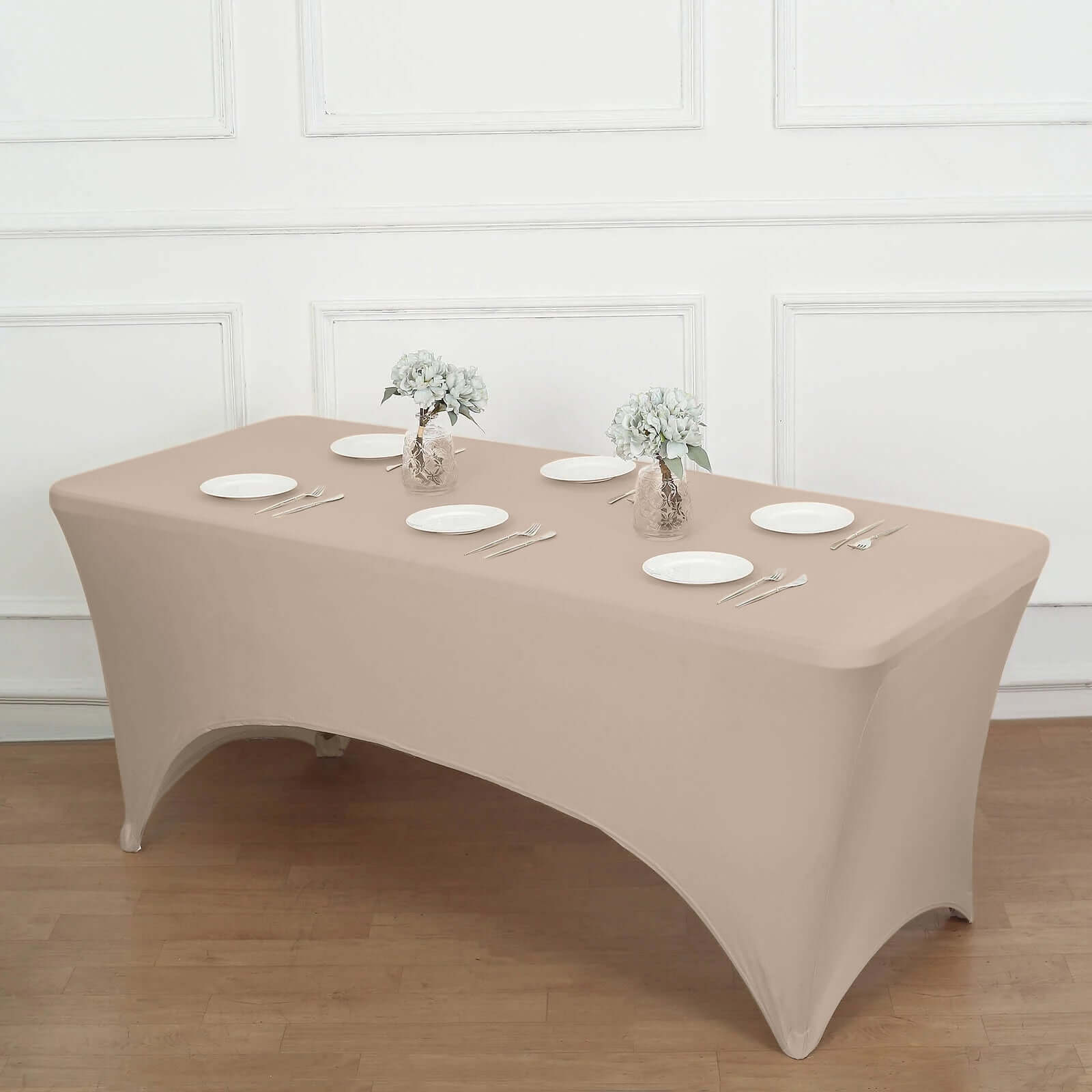 Stretch Spandex 96"x30" Rectangle Table Cover Nude - Durable Form-Fitting Tablecloth
