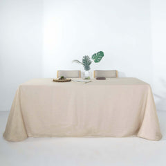 Faux Linen 90"x156" Rectangular Tablecloth Beige - Slubby Texture Wrinkle-Resistant Seamless Table Cover