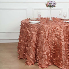 Taffeta 120" Round Tablecloth Terracotta (Rust) | 3D Leaf Petal Design Seamless Table Cover