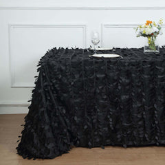 Taffeta 90"x156" Rectangle Tablecloth Black | 3D Leaf Petal Design Seamless Table Cover